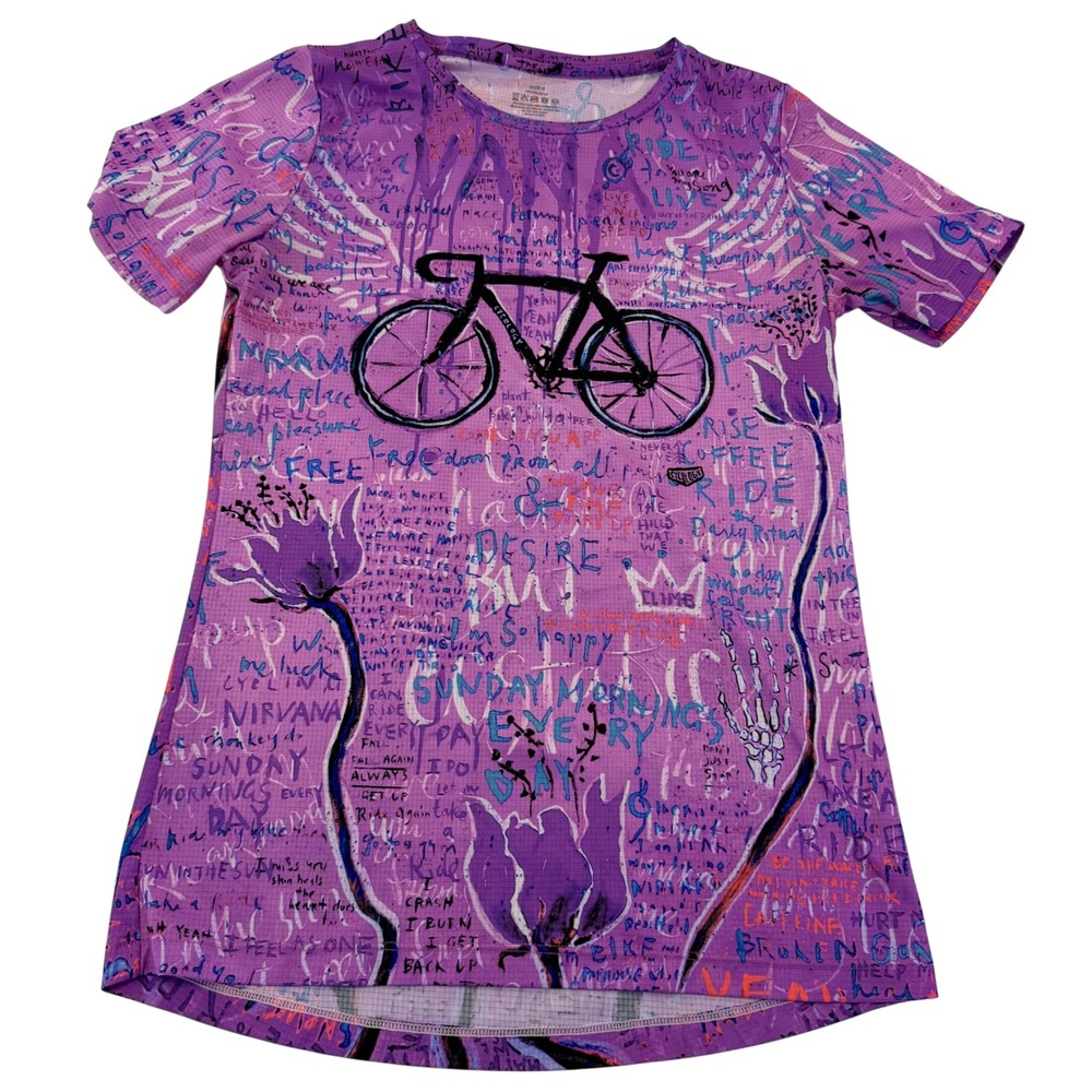 Cycology Nirvana Cycling Jersey Top Purple Graffiti Bicycle Print Womens Small